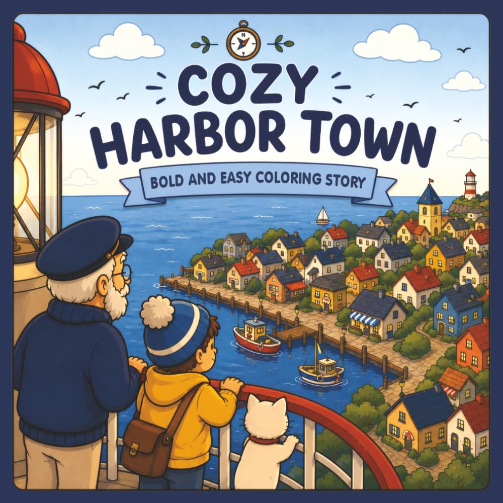 Cozy Harbor Town: A Bold & Easy Coloring Story (Cozy Adventures)