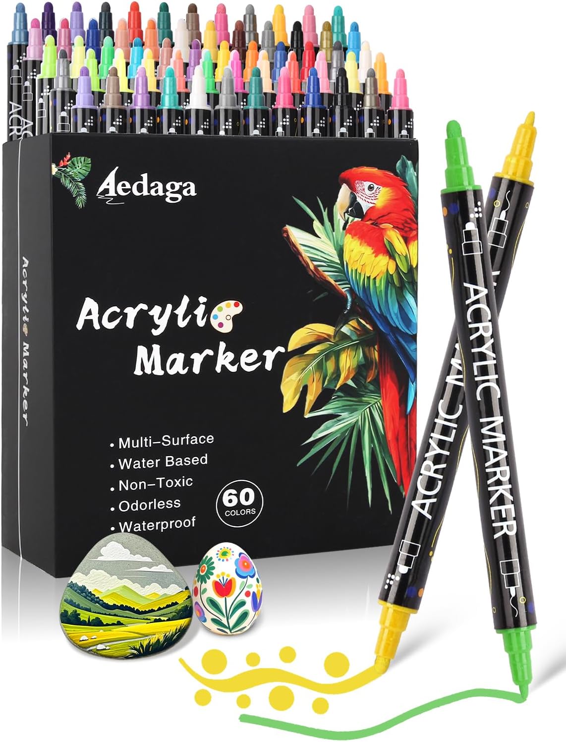 AEDAGA 80 Colors Acrylic Paint Markers for Rock, Fabric, Wood, Glass, Eggs, Scrapbook - Easter Basket Stuffers, Dual Tip Acrylic Paint Pens for Coloring Books for Adults, Teens