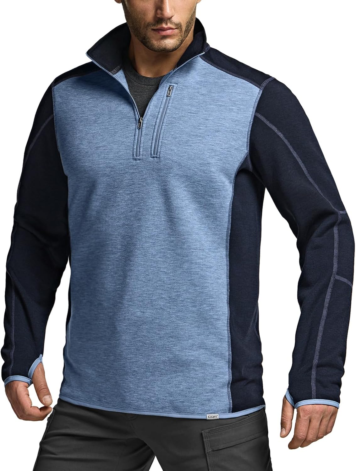 CQR Men's Quarter Zip Utility Fleece Pullover, Outdoor Casual Thermal Sweater, Chest Zipper Pocket, Mock Neck Long Sleeve