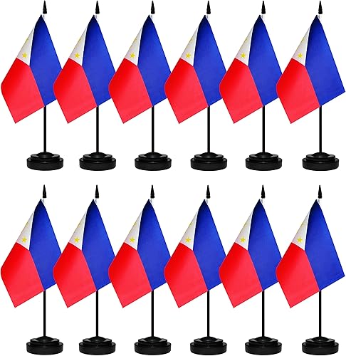 Miniatura 77 de Juego de 12 banderas de escritorio de España, pequeñas banderas españolas de oficina con poste negro sólido de 12 pulgadas, base negra y parte