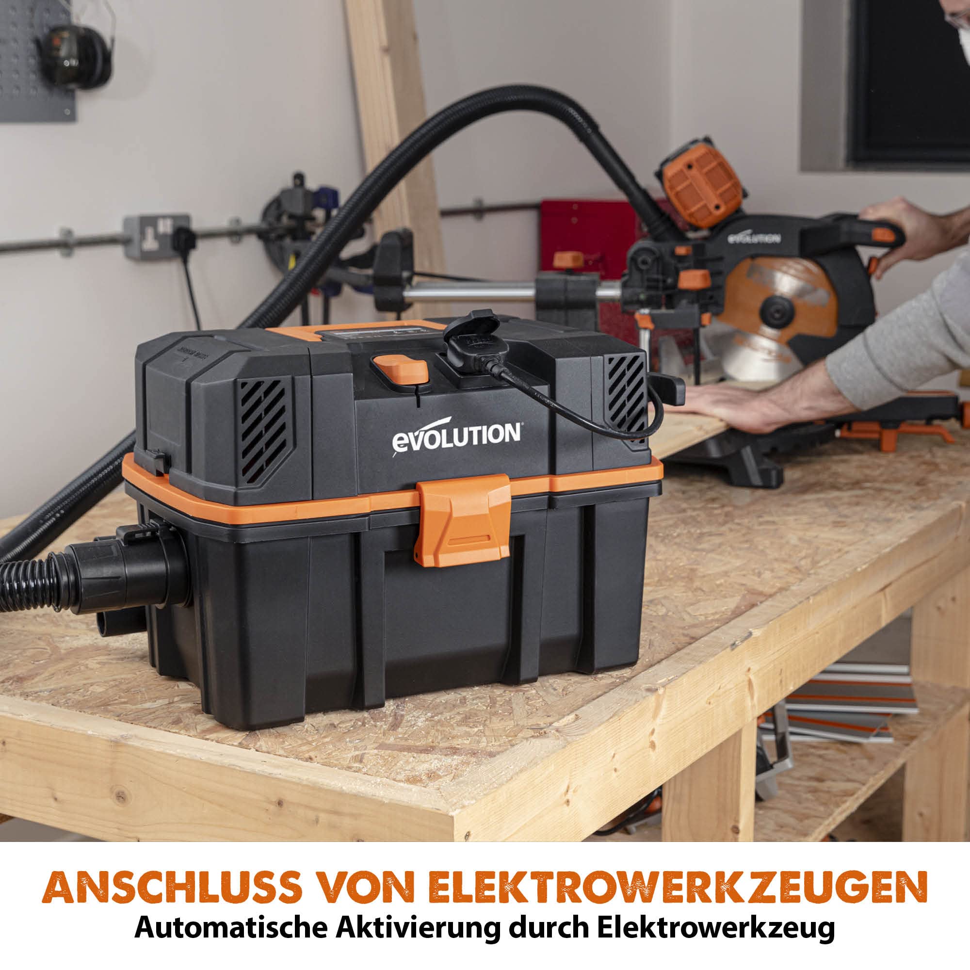 Evolution Power Tools R15VAC Nass-Trockensauger Staubsauger mit Dual-Luftfunktion, Saug- und Blasfunktion, Staubabsaugung, 15L, 1.000W, 42,5 L/S, Stromausgangsbuchse (1.700W), Inkl. Zubehör