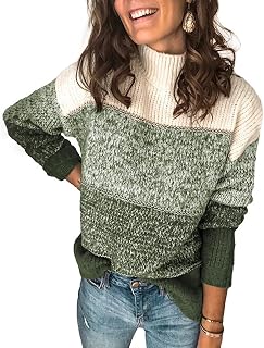 Huachaoxiang Ladies Sweater Long Sleeve Shirt Sweater, Turtleneck Knitted Sweatshirt by Turtleneck for Casual Party Work Date Wedding