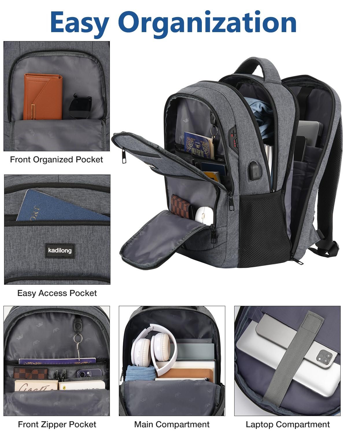Amazon.com: kadilong Laptop Backpack for Men,School Backpack for Teens Boys  Extra Sturdy 15,6 Inch TSA Friendly School Book Bag with USB Port for  College Business,Water Resistant : Electronics