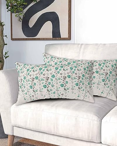 Miniatura 2 de Fundas de almohada de tamaño King con hojas de flores verde azulado, fundas de almohada suaves para cama, fundas decorativas de lujo, funda de cojín