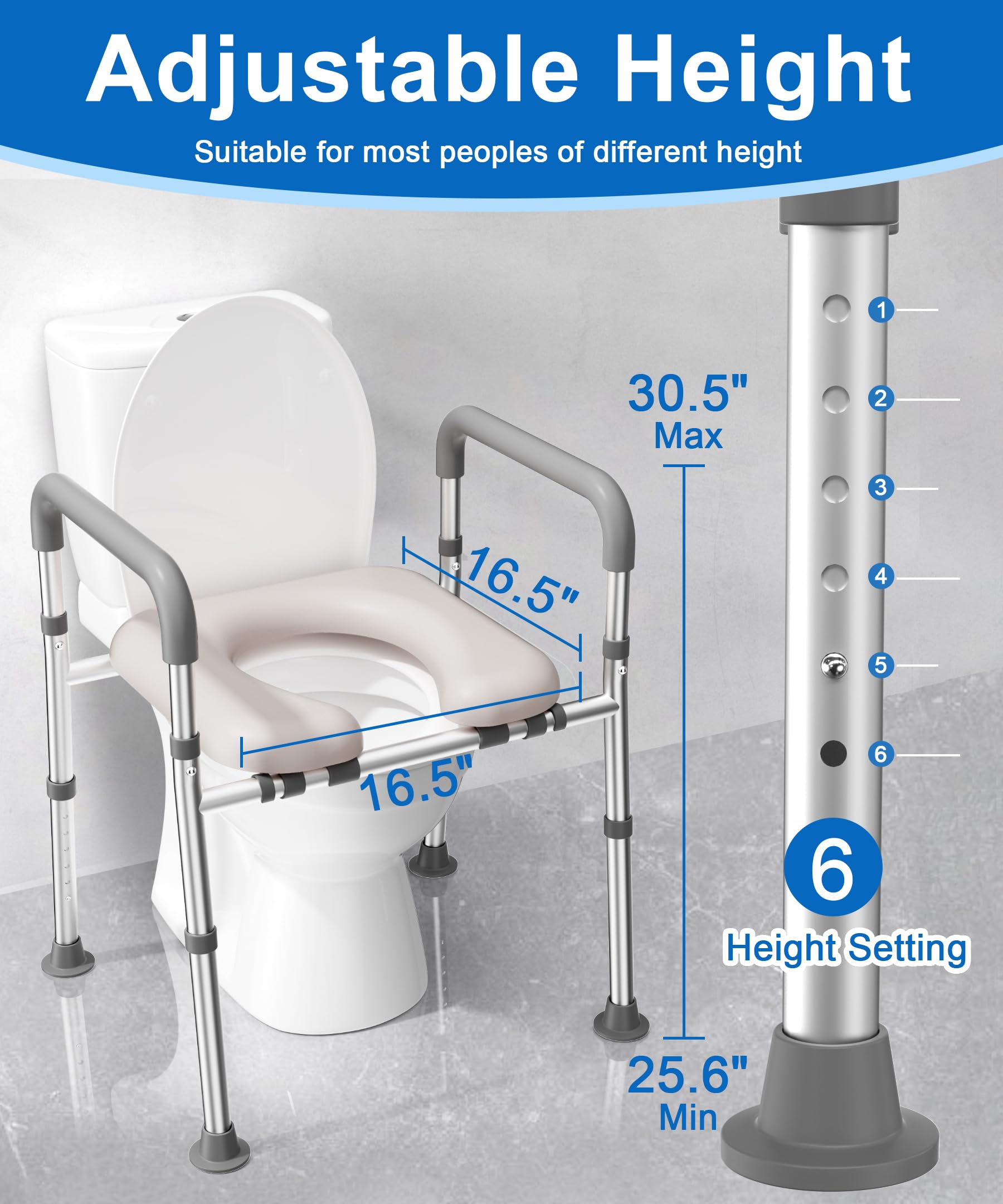 HOMLAND Erhöhter Toilettensitz mit Griffen, Toilettensitzerhöhung für Senioren mit verstellbarer Höhe und Breite, Toilettenerhöhung für ältere Menschen, Schwangere, passend für jede Toilette