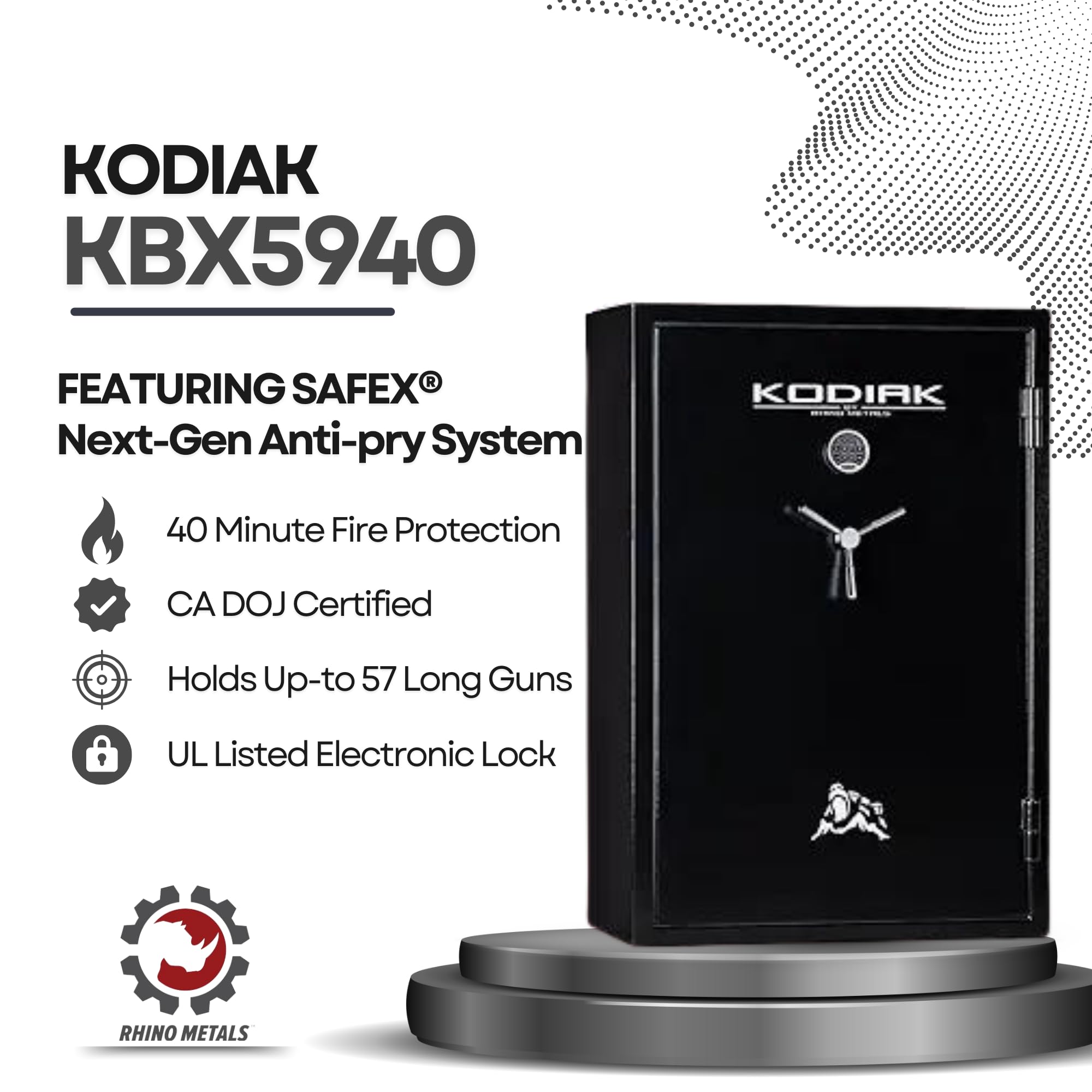Amazon.com: Kodiak Gun Safe for Rifles & Pistols, KBX5940 by Rhino Metals  with New SafeX Security System, 57 Long Guns & 8 Handguns, 40 Minutes Fire  Protection, Door Organizer for Handguns &