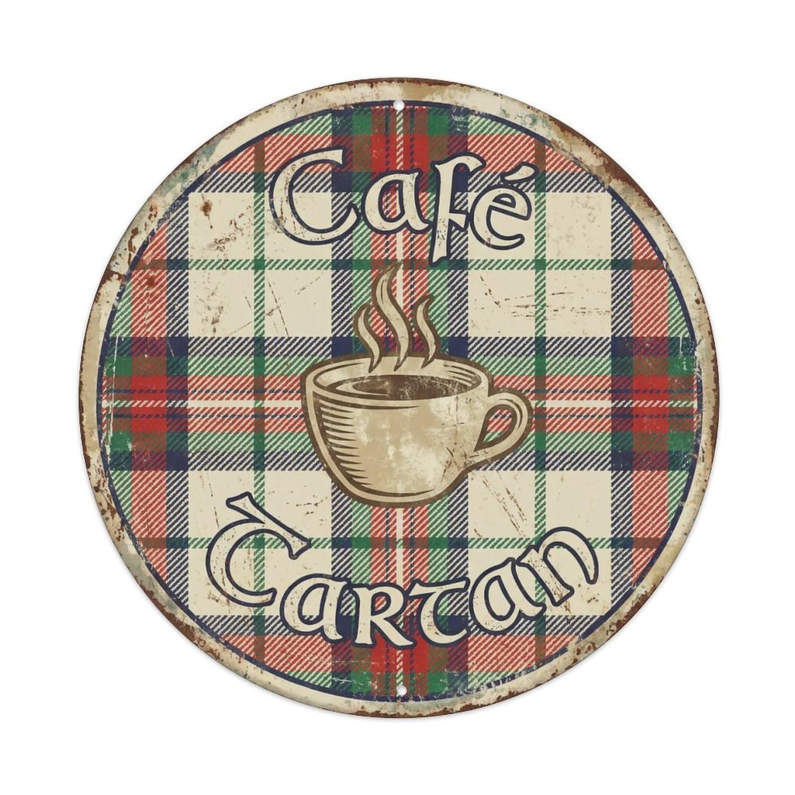 Tartan Plaid Lounge Cafe Metal Tin Sign Plaque Wall Decor for Cafe, Club, Garden Round Metal Poster 8x8Inch