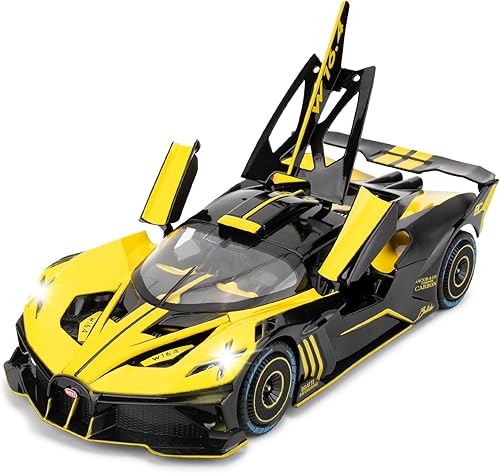 Bugatti Bolide - Coche de juguete a escala 124, modelo de automóvil de aleación fundida a presión con luz y sonido, vehículo de juguete