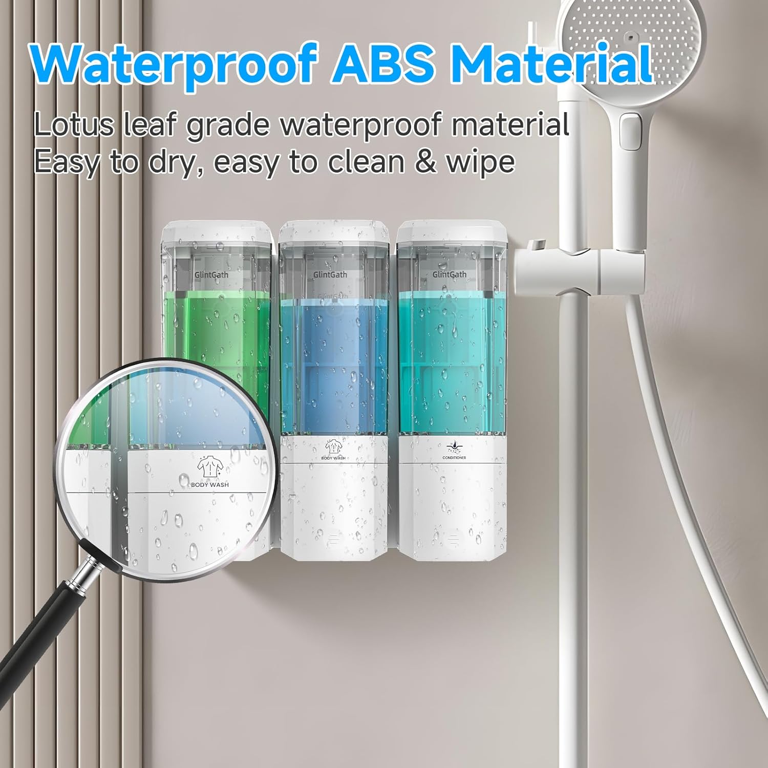 Shampoo and Conditioner Dispenser,GlintGath Shower Dispenser 3 Chamber No Drill Shampoo Dispenser for Shower Wall Mounted Shower Soap Dispenser for Bathroom Hotel,Large Capacity 3 * 500ML,White1
