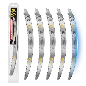 12-Inch Arc Edge Reciprocating Saw Blades, 6TPI for Wood Pruning, 5 Pack
