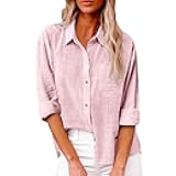 Button Down Shirts for Women Long Sleeve Lapel Gauze Tops Cotton Linen Shirt Collared Loose Casual Blouses