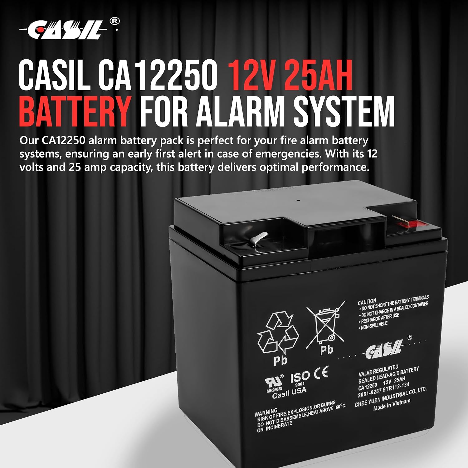 Casil 2081-9287 Simplex Grinnell Fire Alarm Control Panel Battery Replacement 12v 25ah CA12250 F2 2 Pack