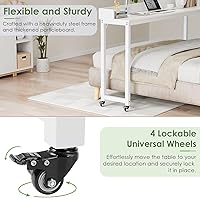 Vista 3 de Mesa para colocar sobre la cama con ruedas, tamaño Queen y matrimonial, para computadora portátil, carrito de pie para laptop, mesa de cama