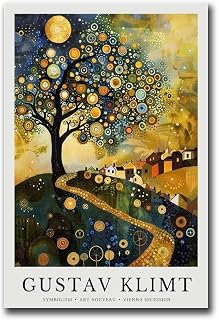 Canvas Poster Wall Art Prints Gustav Klimt Village Night Print Gustav Klimt Poster Klimt Exhibition Poster Gustav Klimt Painting Klimt Moon Stars Tree Living Room Bedroom Home Decoration 20x30inch without Frame
