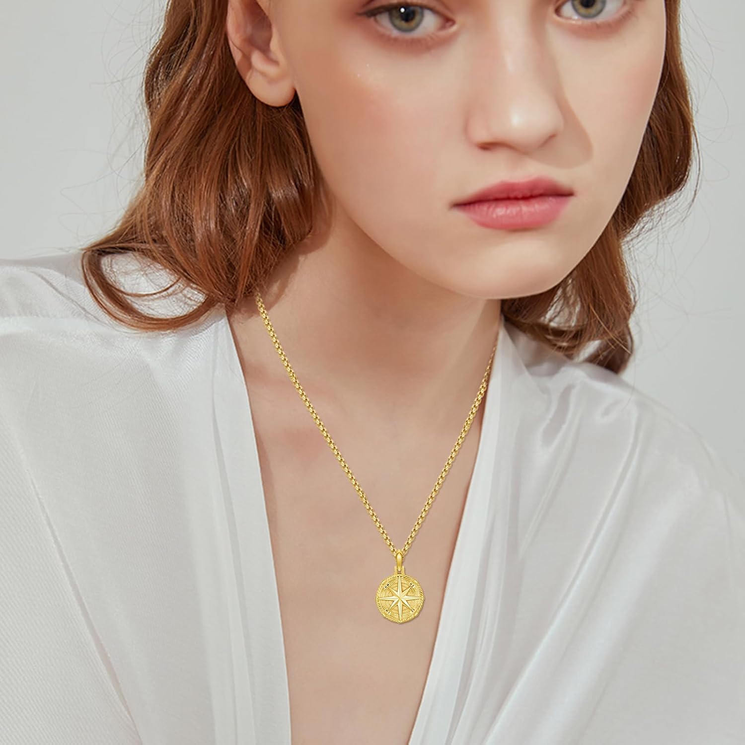 Compass Necklace for Women Men, 925 Sterling Silver Gold Plated, Nautical Compass Pendant Necklace, Maritime Jewelry Gifts for Women Men