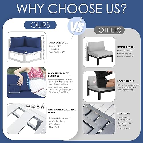 Miniatura 229 de NICESOUL 7 Piece White Powder-Coated Aluminum Patio Furniture with Fire Pit Table, 29 Inch Extra Wide Outdoor Sectional Sofa for 6, High-End Heavy