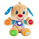 Fisher-Price Ríe y Aprende Perrito Primeros Descubrimientos, peluche interactivo con luces y sonidos, juguete para bebé +6 meses, versión española