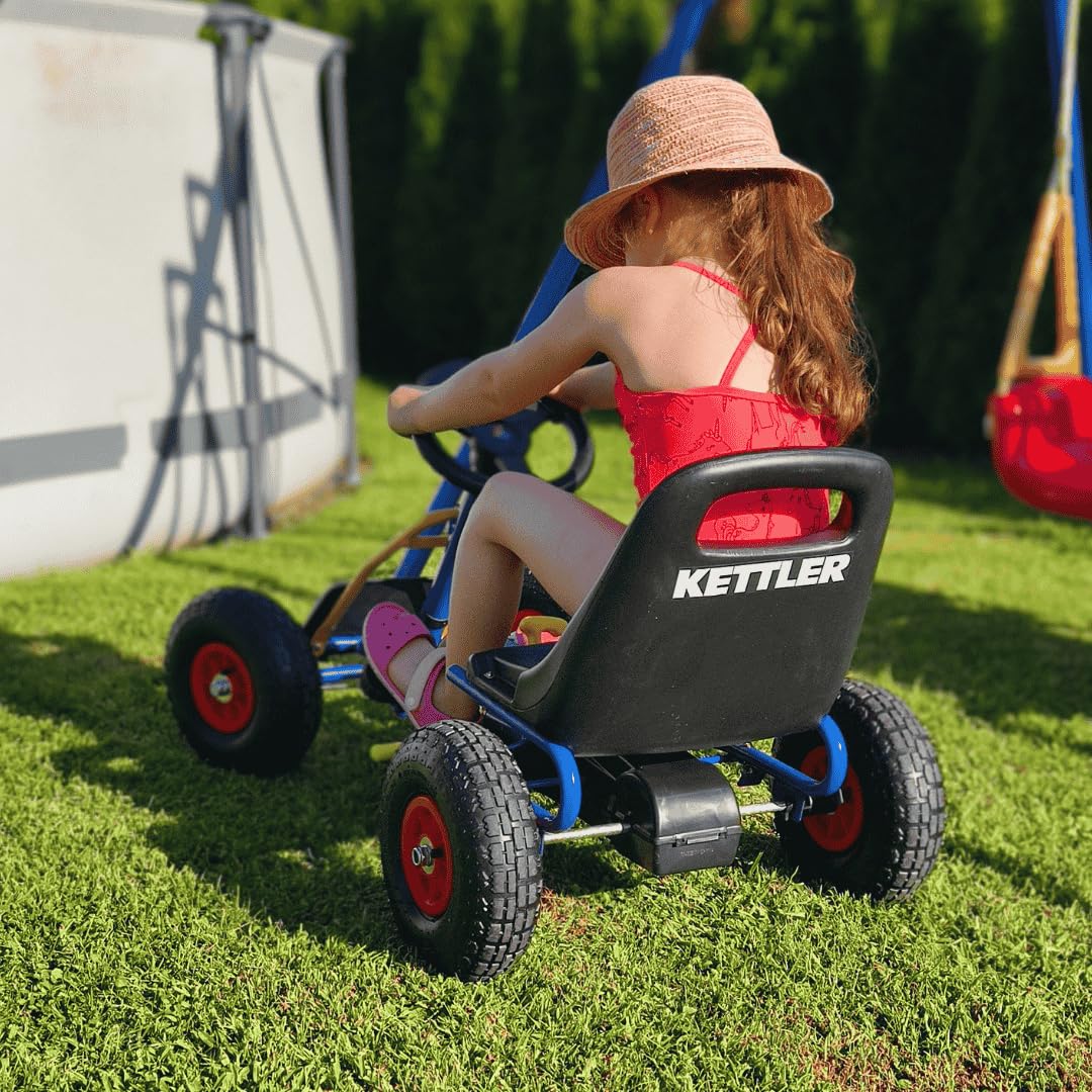 KETTLER Kettcar Retro | Go-Kart | mit Handbremse & Luftbereifung (Blau)