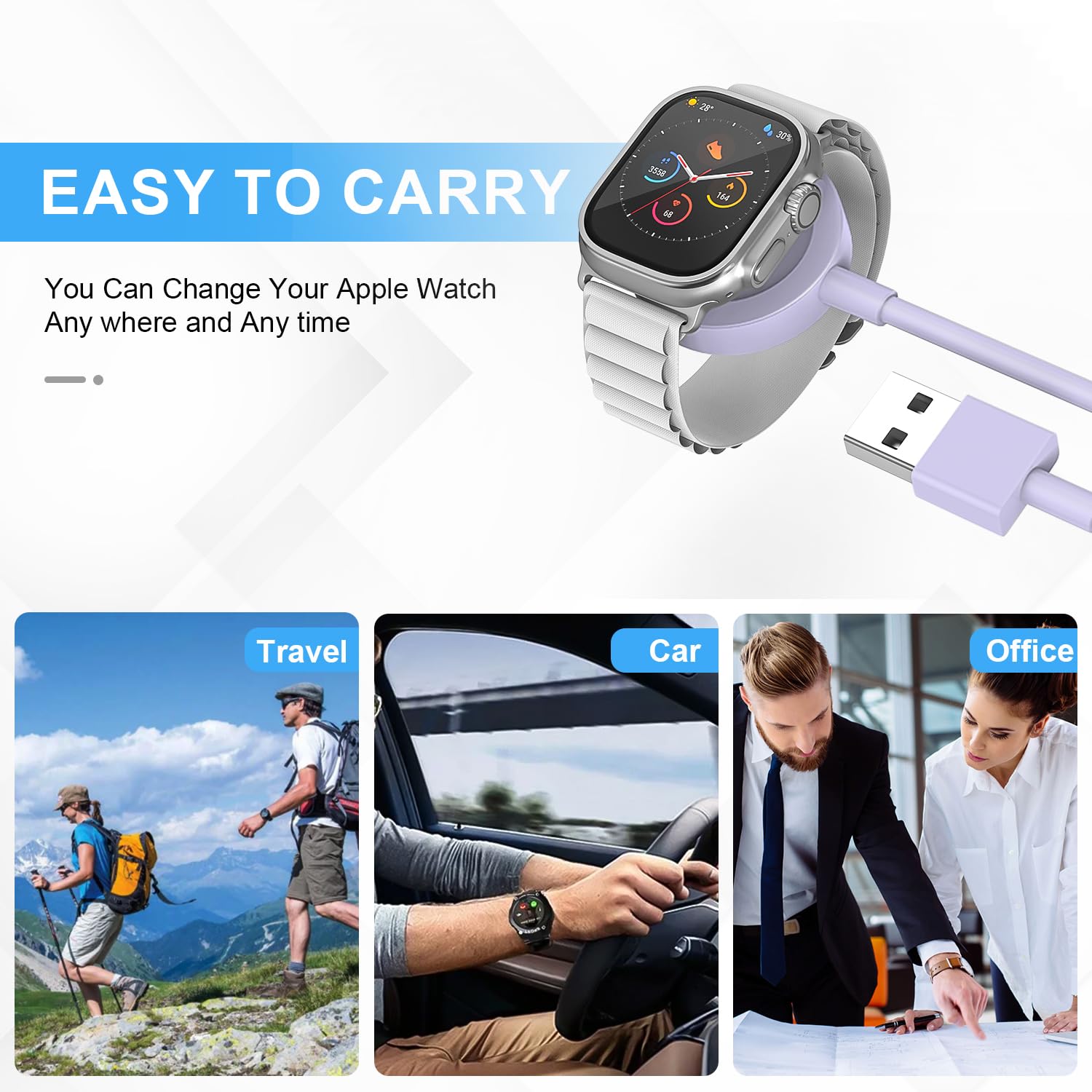 Caricabatterie per orologio per Apple Watch Charger [Apple MFi certificato] Caricabatterie per orologio magnetico iWatch Caricatore da 3,3 piedi Cavo di ricarica rapida USB A Adattatore da parete per