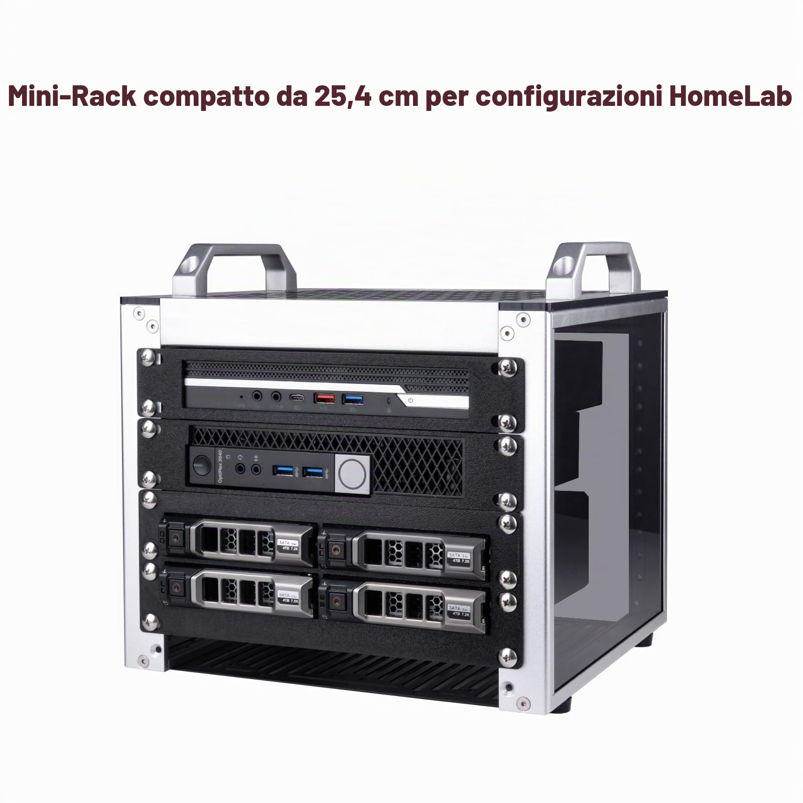 GeeekPi DeskPi RackMate T0 Plus, armadio server 4U da 10 pollici, mini rack profondo 260 mm con ripiano e pannello cieco, per NAS, AV e tecnologia di rete (argento)