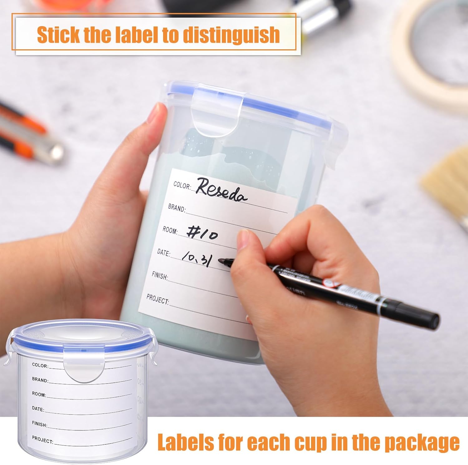 Remerry 8 Sets Paint Container with Stainless Steel Mixing Ball Touch up Storage Cups with Lids Paint Containers Storage Airtight for Repainting(600 ml) - Image 4