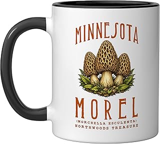 MINNESOTA WILDLIFE MOREL MUSHROOM Ceramic Mug, Black/White