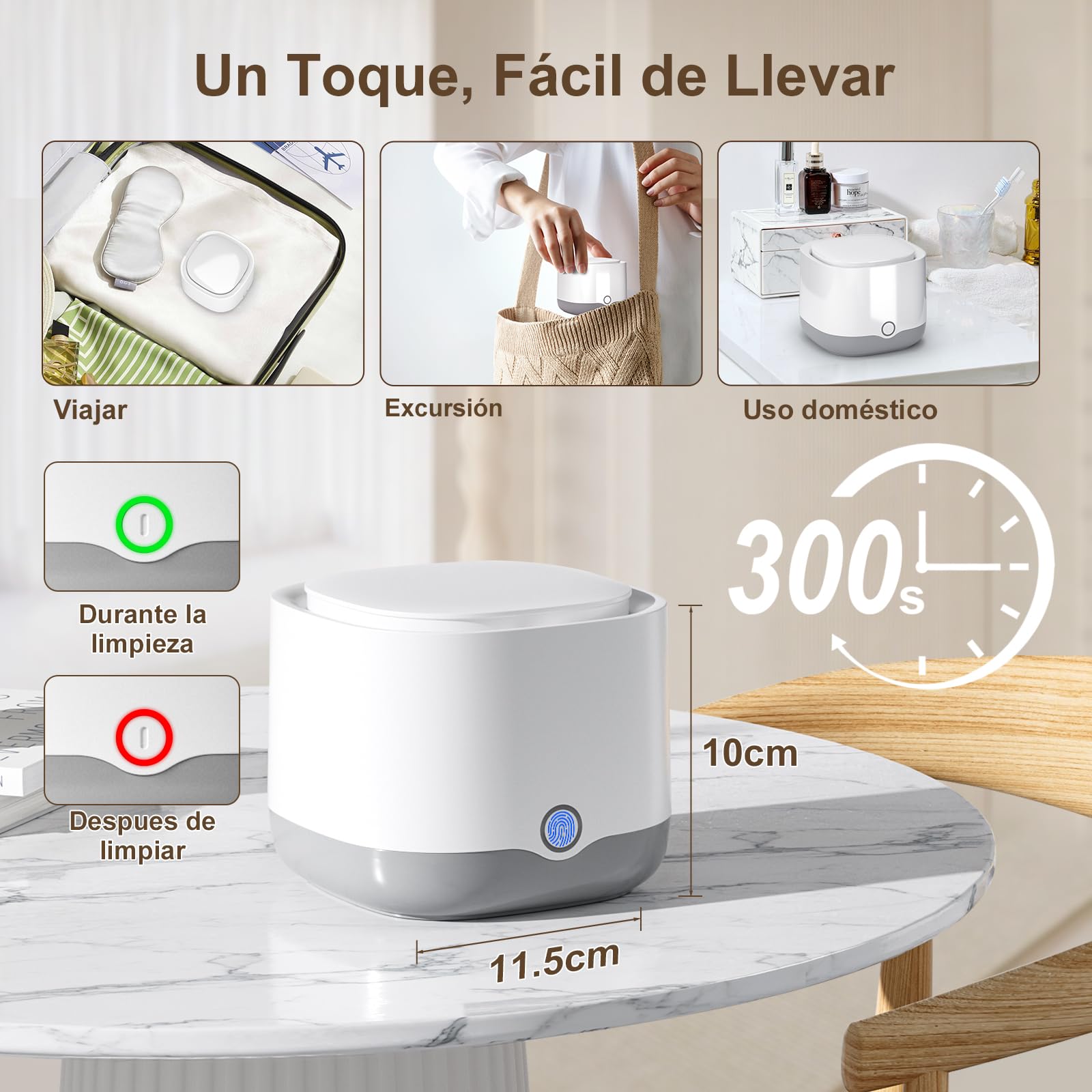 Limpiador Ultrasonidos Portátil 45000Hz con Luz UV | 24W 200ml | Para Prótesis Dentales, Retenedores, Alineadores, Férulas, Joyas | Cámara de Limpiador Ferula Dental