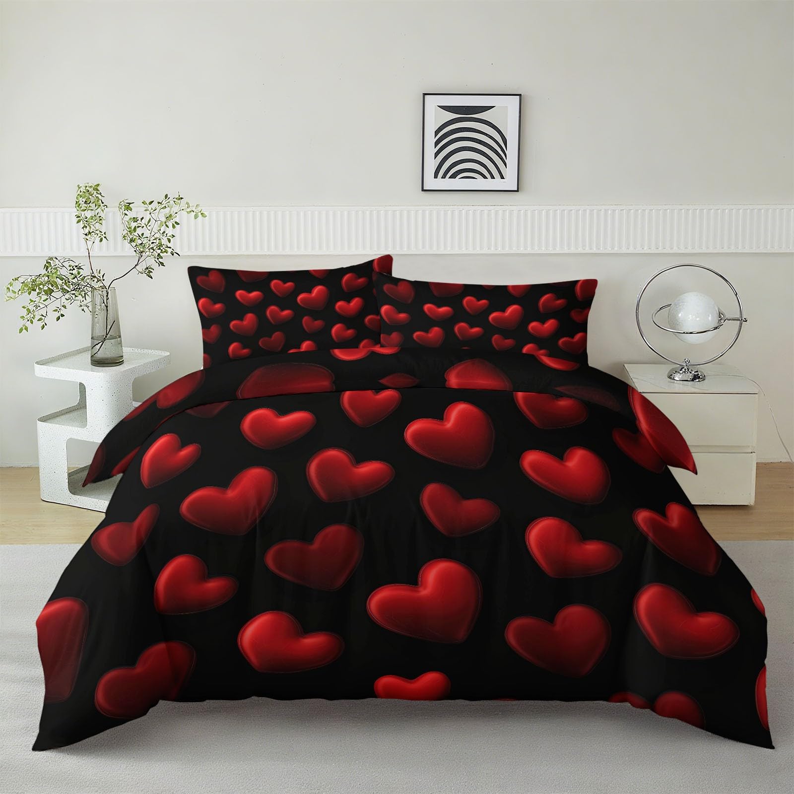 Housse de Couette 240x260 Cœur Parure Romantique pour Couples