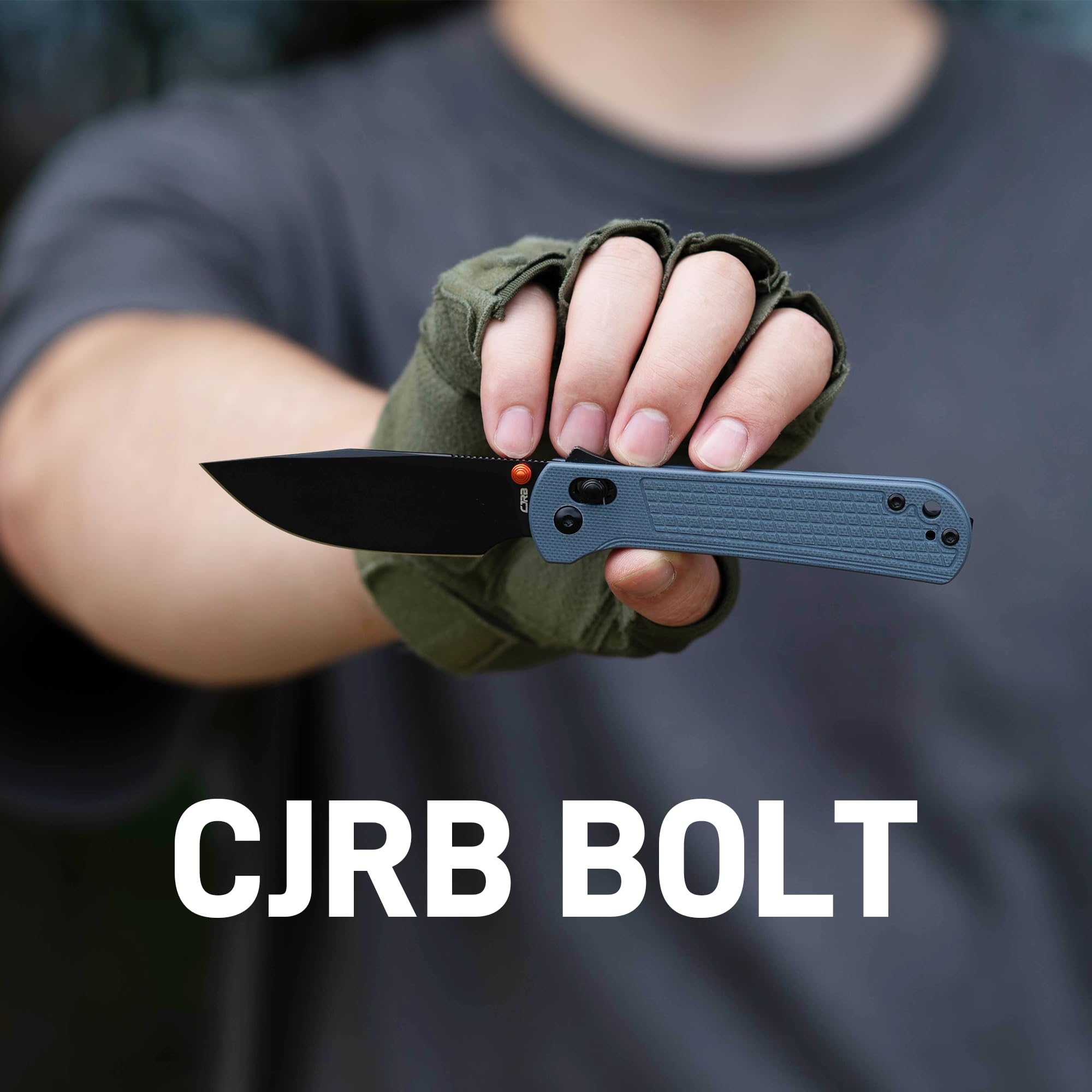 CJRB Bolt Folding Pocket Knife, 3.25'' AR-RPM9 Steel Blade G10 Handle EDC Knife with Recoil Lock, Blue
