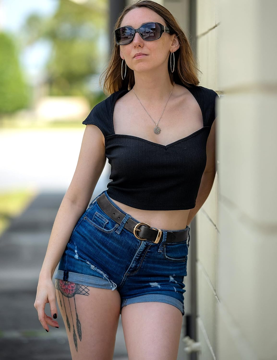 Womens Belts for Jeans Genuine Leather Belt Vintage Solid Brass Circle buckle Gift Box Packaging - Image 2