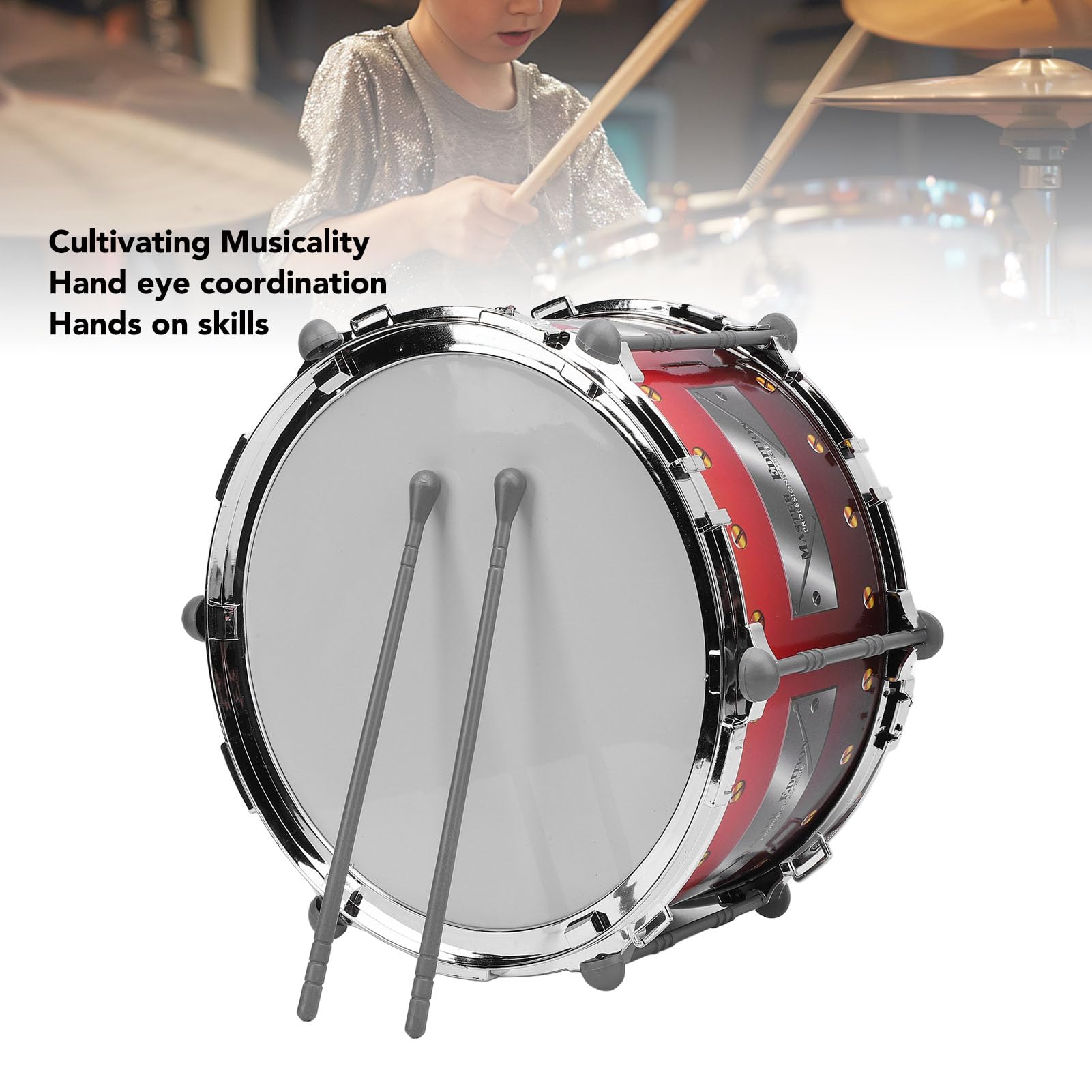 Jazz-Trommel-Percussion-Musikinstrument, Pädagogische Musikspielzeugtrommel mit Trommelstöcken, Ideal für das Musiklernen von und Mädchen