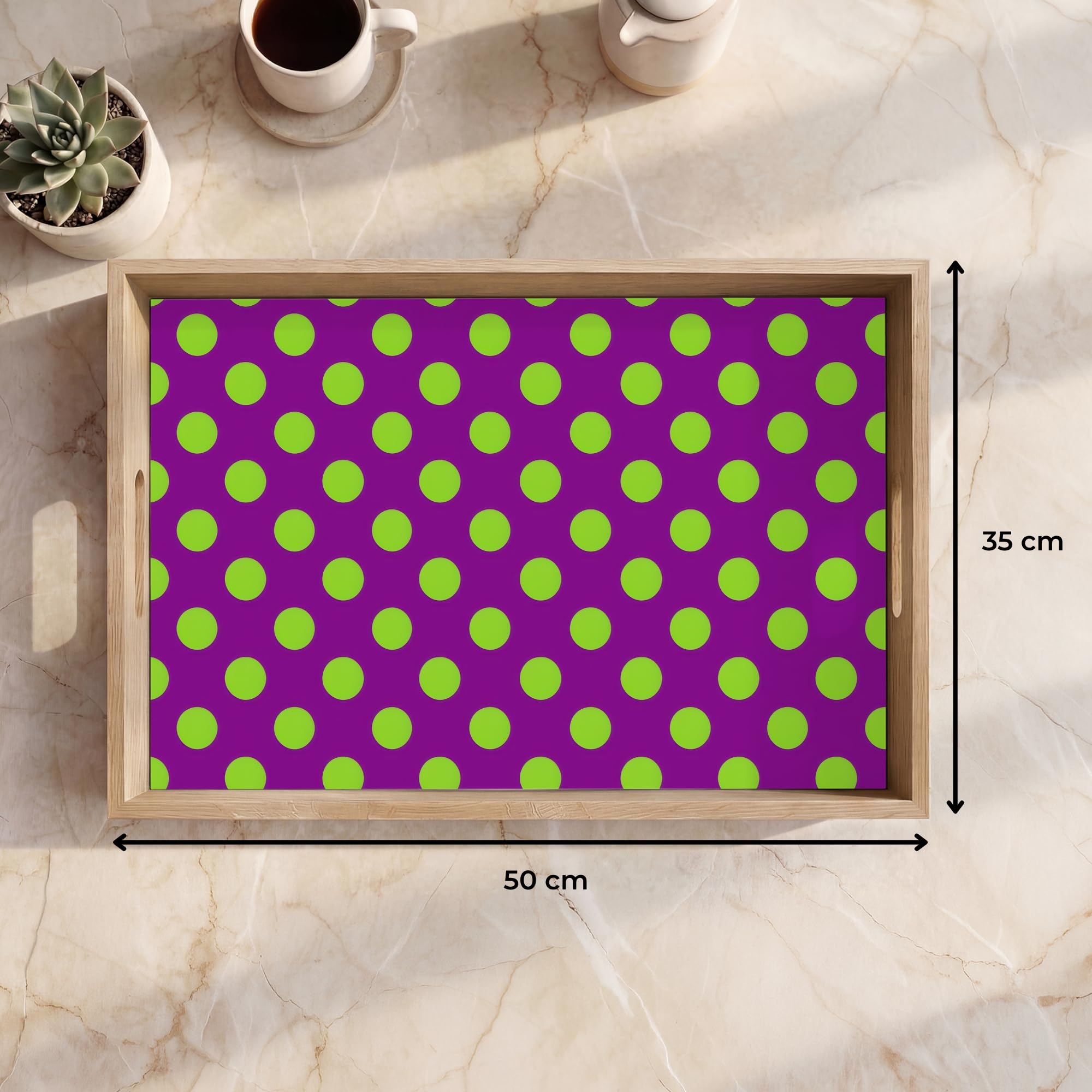 Bandejas Rectangular 50x35 cm Bandeja Cafe Decorativa para Servir Comida Resistente Al Calor De Madera Desayuno Cocina Tabuleiro Lunares - Clásico - Verde