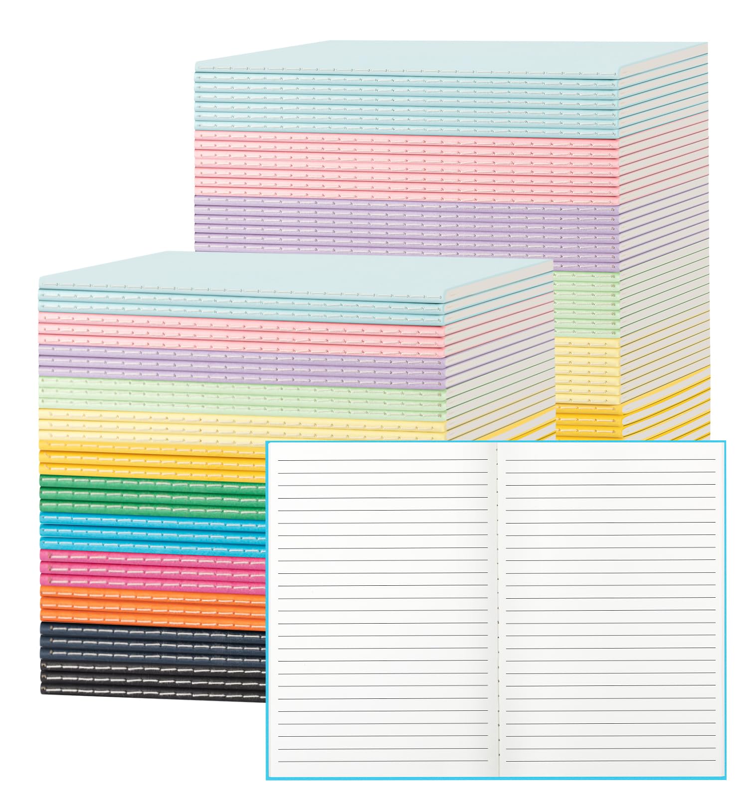 Bunte linierte Notizbücher zum Schreiben, Tagebücher, A5, 21,6 x 14,9 cm, 60 Seiten, 30 Blatt, Skizzenbücher für Büro, Schule, Reisebedarf, liniert, 120 Stück, 120 Farben, 120 Stück
