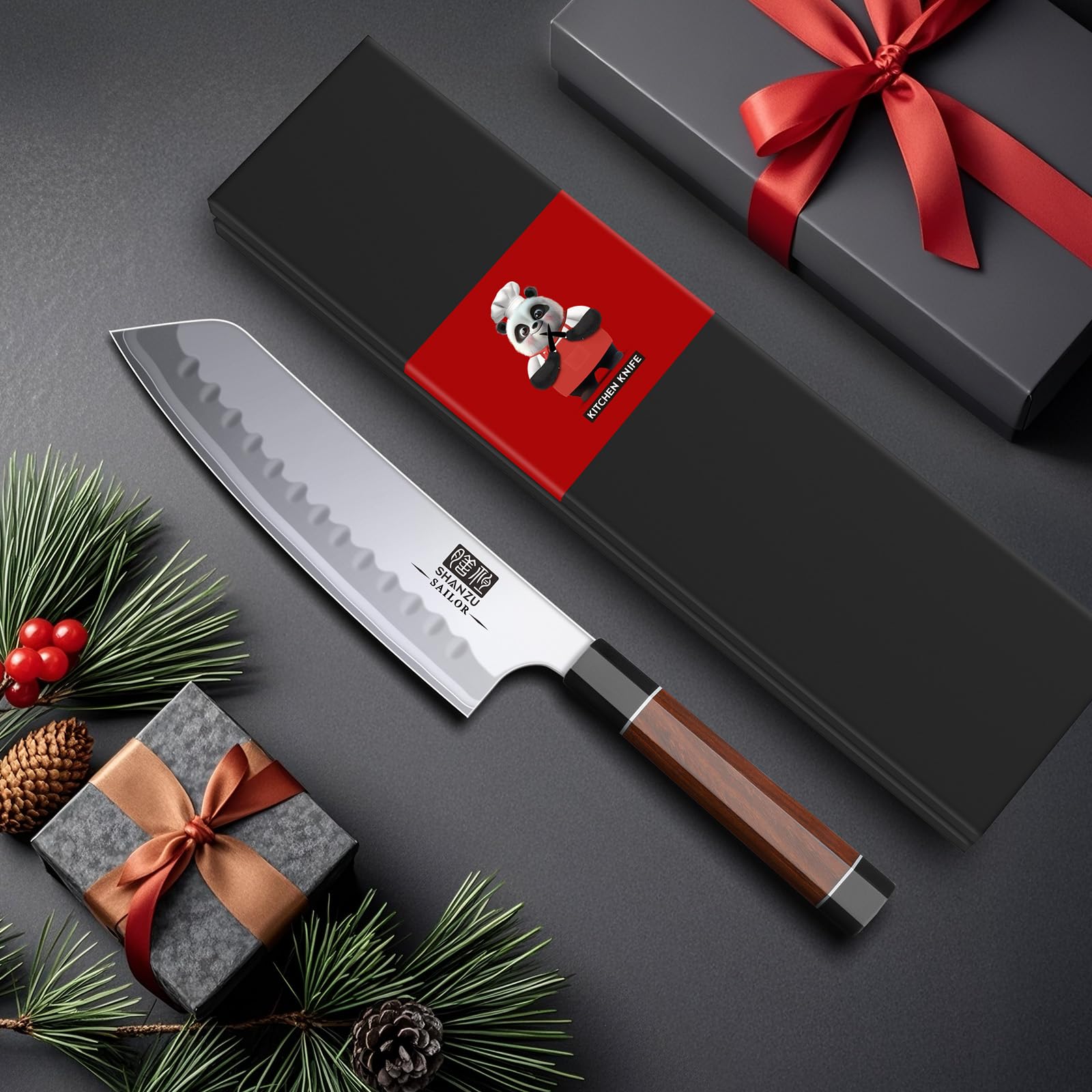 SHAN ZU 7 Inch Japanese Santoku Knife, 9 Layers 10Cr15MoV High Carbon Steel — Amazon image 7