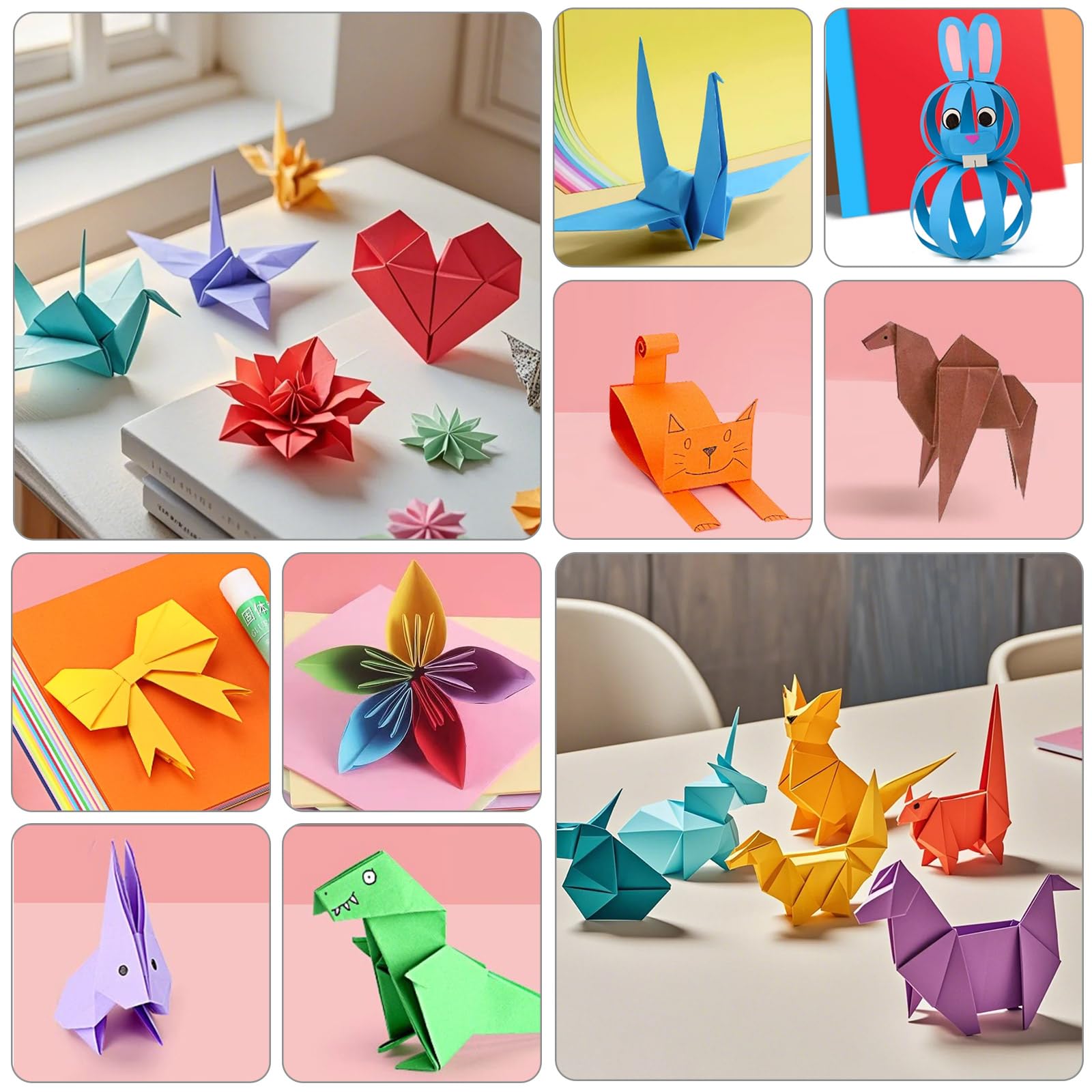 Juego de 600 hojas de origami, papel plegable cuadrado de doble cara 20x20 cm, 15x15 cm, 10x10 cm, cartulinas colores para manualidades