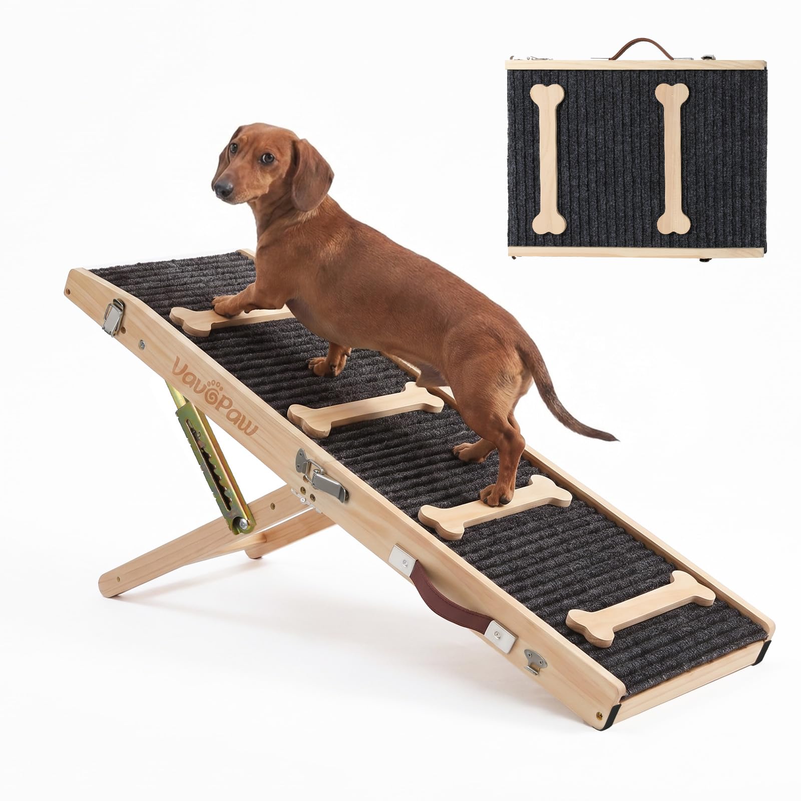 VavoPaw Rampa Mejorada para Perro para Sofás, Rampa Plegable para Perros Pequeños para Camas, 7 Alturas Ajustables de 2,4"-18,5" con Almohadilla Antideslizante, Escaleras para Mascotas de Hasta 33 LBS