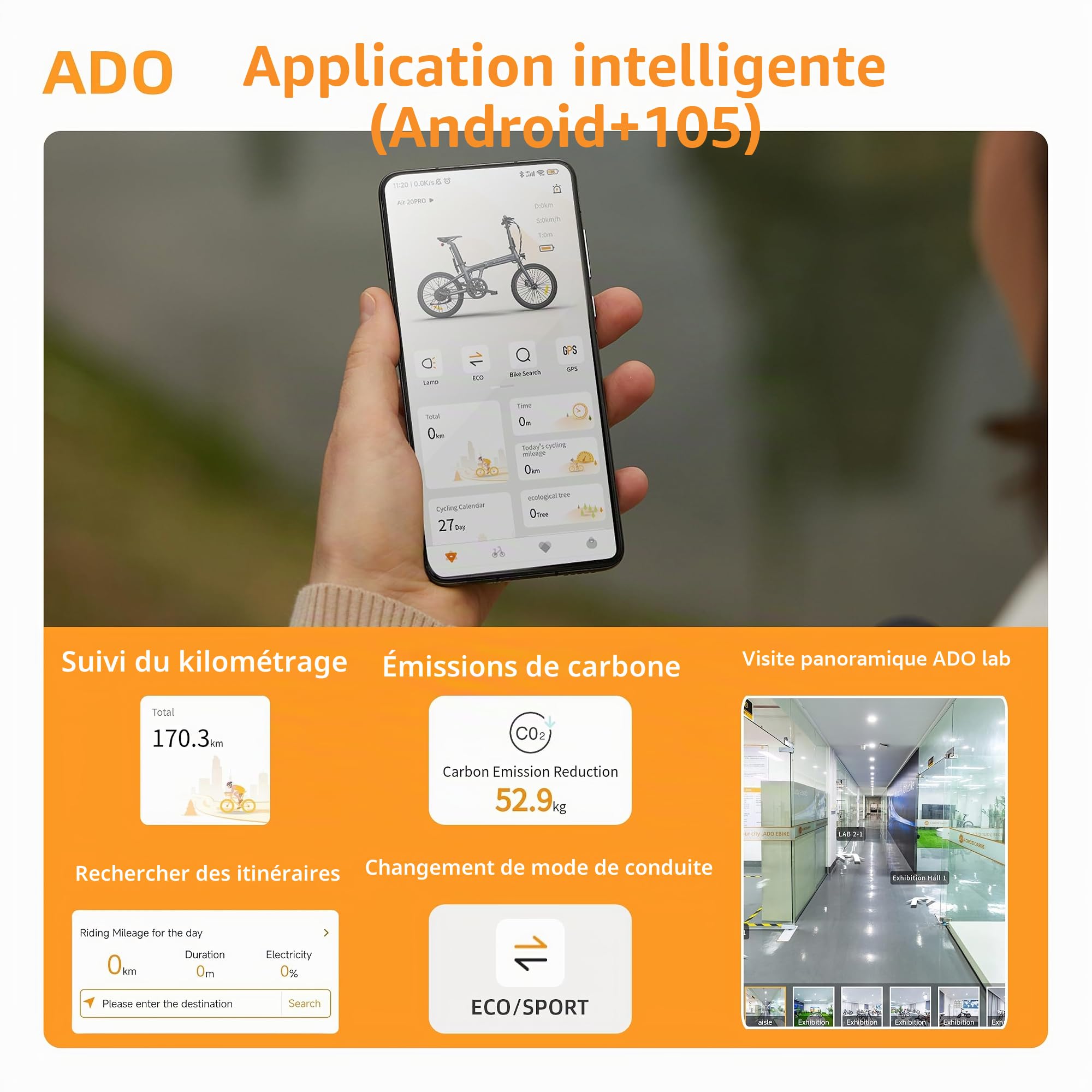 ADO Air20Pro Vélo électrique Pliable, Moteur BAFANG, Entraînement par Courroie, Vélo électrique avec Assistance au Pédalage, IPX7 LCD, APP, Batterie Amovible 36V/9.6Ah, Autonomie de 100 km