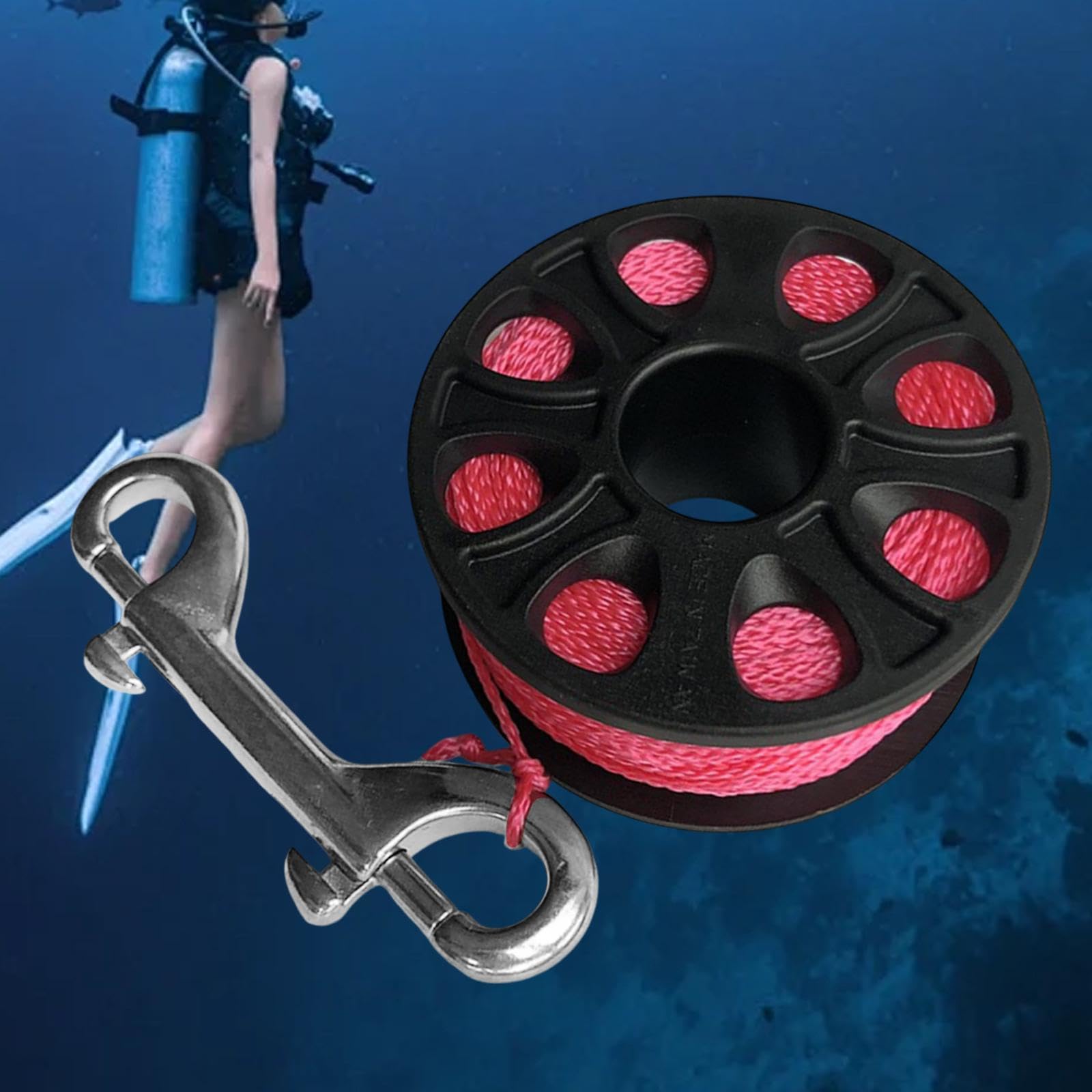 Gralara Dévidoir Compact pour Matériel de Plongée, Ligne en Nylon de 30 M, avec Double Hameçon en Acier Inoxydable, pour Accessoires de Déploiement de Bouée.