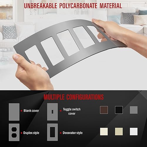 Miniatura 423 de ENERLITES SI8834-BK - Placa de pared decorativa sin tornillos, cubierta de enchufe segura, 4 entradas, 4.68 x 8.30 pulgadas (alto x largo), Negro