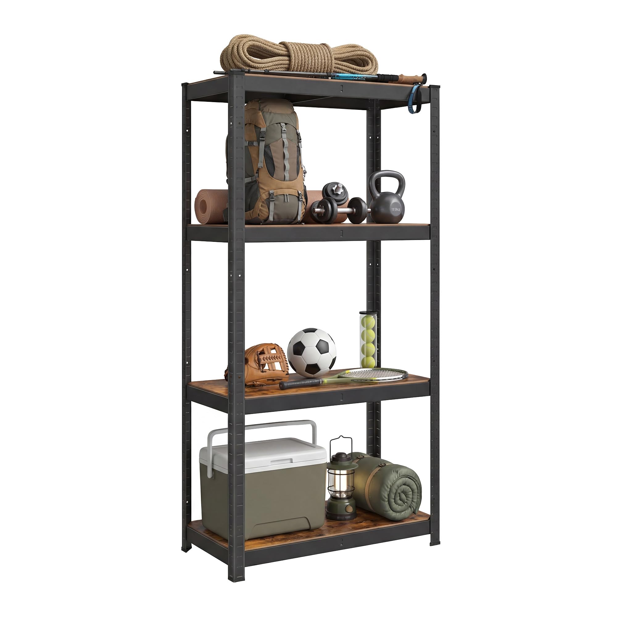 Songmics Wandrek voor zwaar gebruik met 5 niveaus, 2 stuks, 30 x 70 x 150 cm, draagkracht 650 kg (130 kg per niveau), industriële stijl, verstelbare planken, voor woonkamer, keuken, rustiek bruin