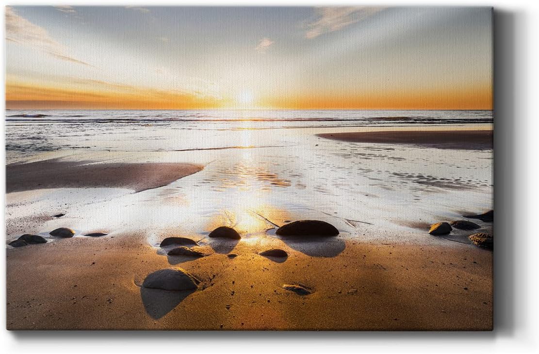 Renditions Gallery Beach Wall Art for Living Room Bathroom Bedroom Kitchen, Affirmation of Light Sunrise Seascape Wall Décor Ready to Hang Modern Canvas Home Decoration 32" H x 48" W