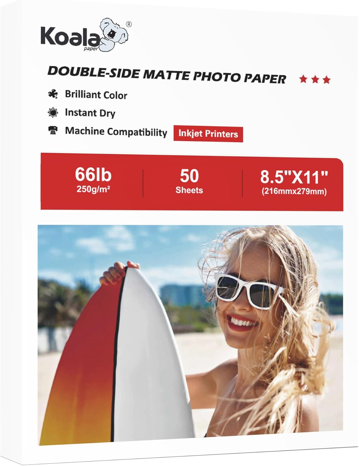 koala double sided matte thick photo paper 8.5x11 inches heavyweight 50 sheets 250gsm compatible with inkjet printer and dye ink 8.5"x11"