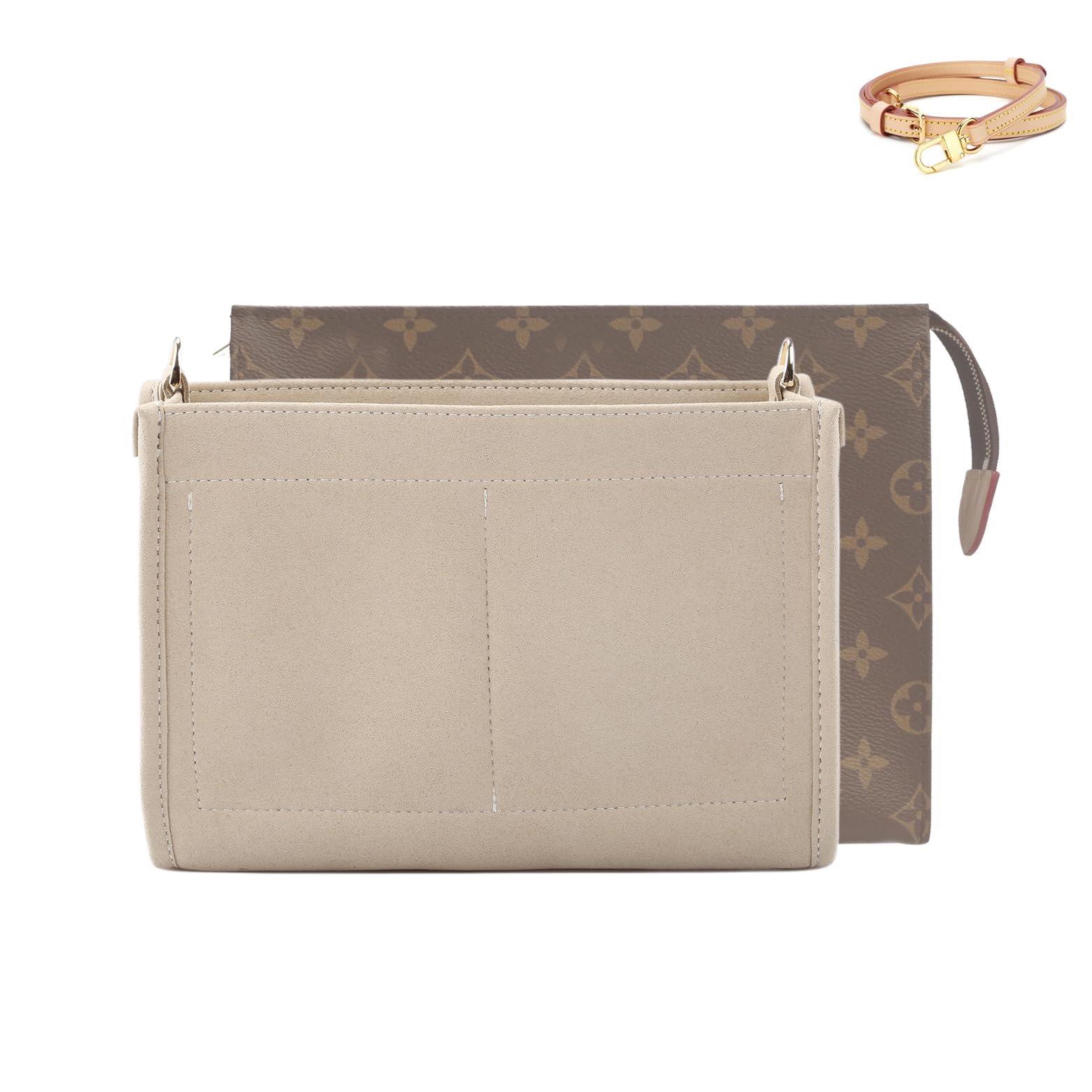 Senral Women's Khaki 26 Purse Organizer Insert Fit Toiletry Pouch 26 Handbag Shaper Premium Microfiber Organiser With Gold Clip Vachetta Strap Convert Crossbody Bag