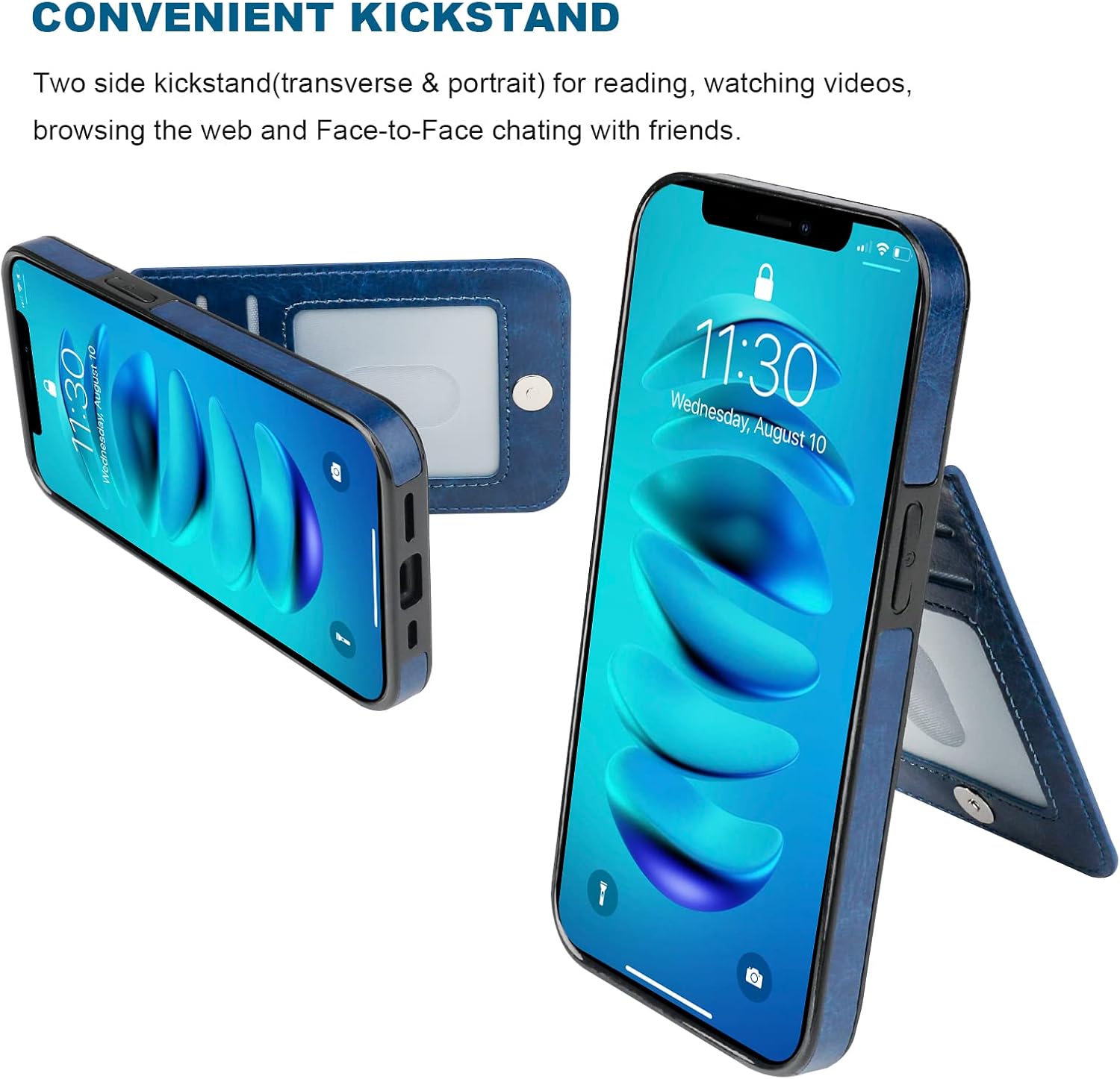 KIHUWEY for iPhone 13 Case Wallet Compatible with MagSafe Wireless Charging, Credit Card Holder, RFID Flip Leather Magnetic Clasp Kickstand Heavy Duty Protective Cover 6.1 Inch (Blue)