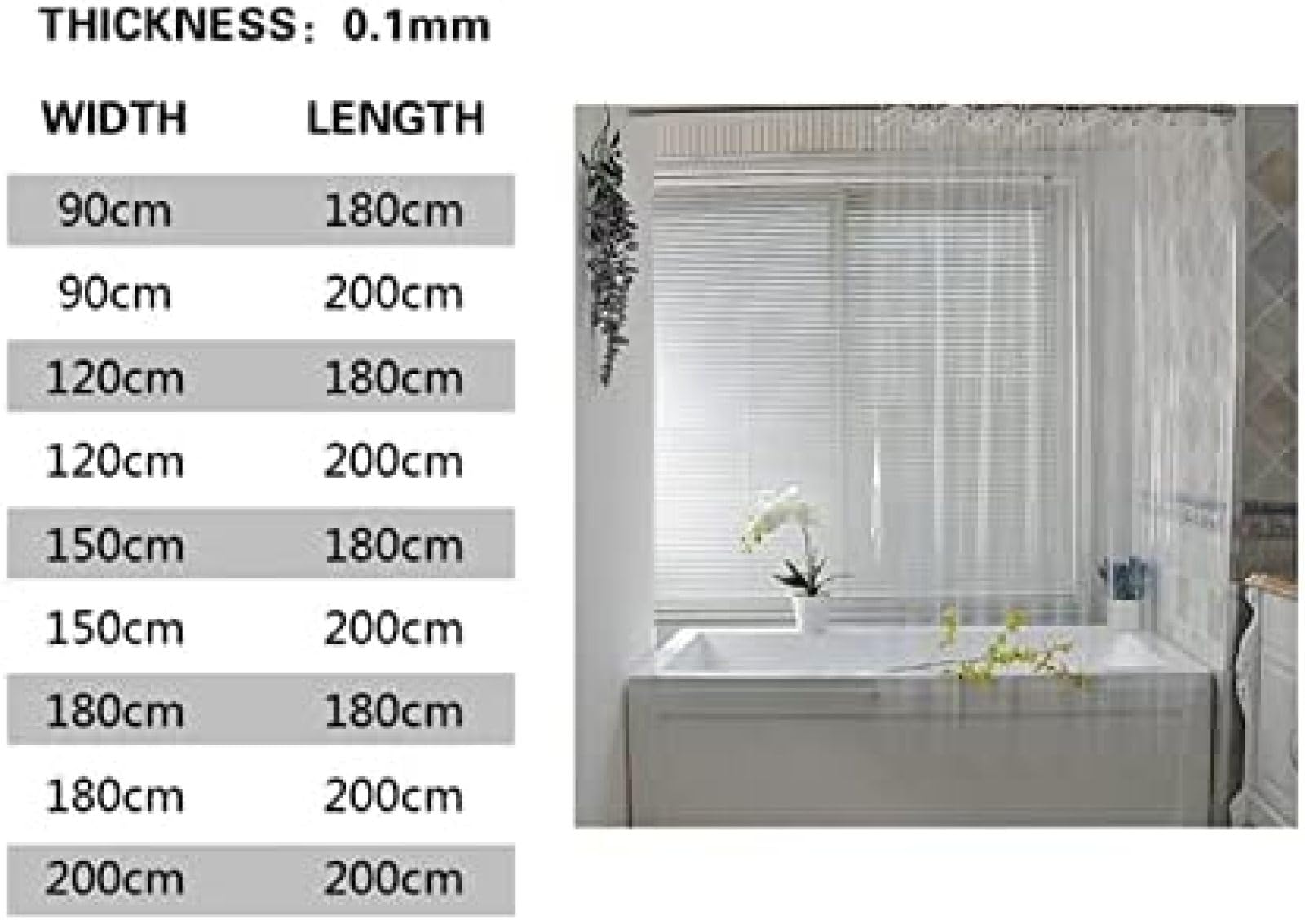 Cortina De Ducha Transparente Cortina De Ducha De Plástico Blanco Impermeable Baño Transparente Hogar con Gancho,Transparente,200x200CM