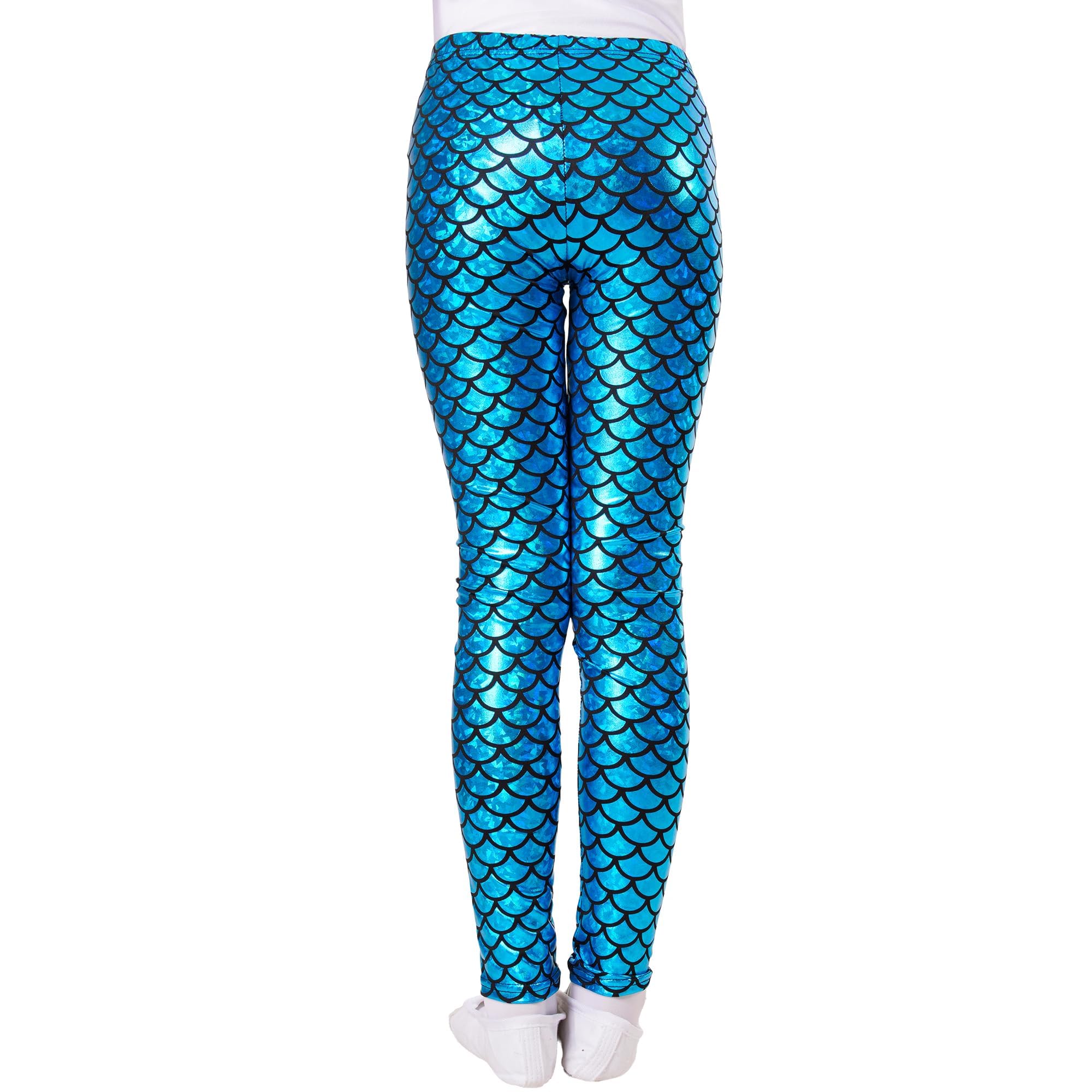 Wildarms Leggings per bambini con squame di pesce, pantaloni ispirati a sirena, per occasioni festive, Halloween, danza e Natale