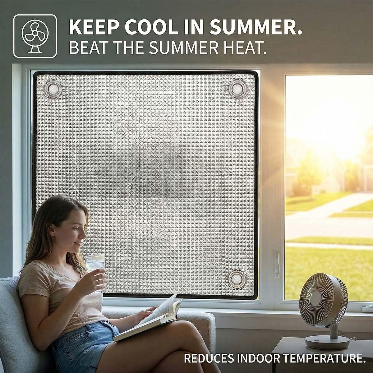 Blackout Window Film Heat Control, Anti-UV Aluminum Foil Sun Blocking Privacy Window Cover, Thermal Insulation Room Darkening with Suction Cups Reusable(Grey Edge,32" W x 64" H)