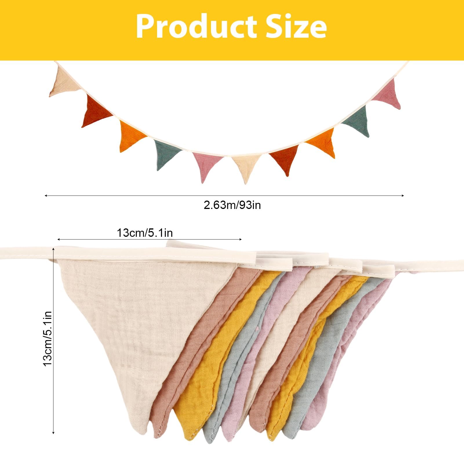 Ghirlanda Nido Con Bandierine In Tessuto Cotone 2,6 M | 10 Triangoli Double Face Con Nappe | Per Cameretta, Baby Shower, Compleanni