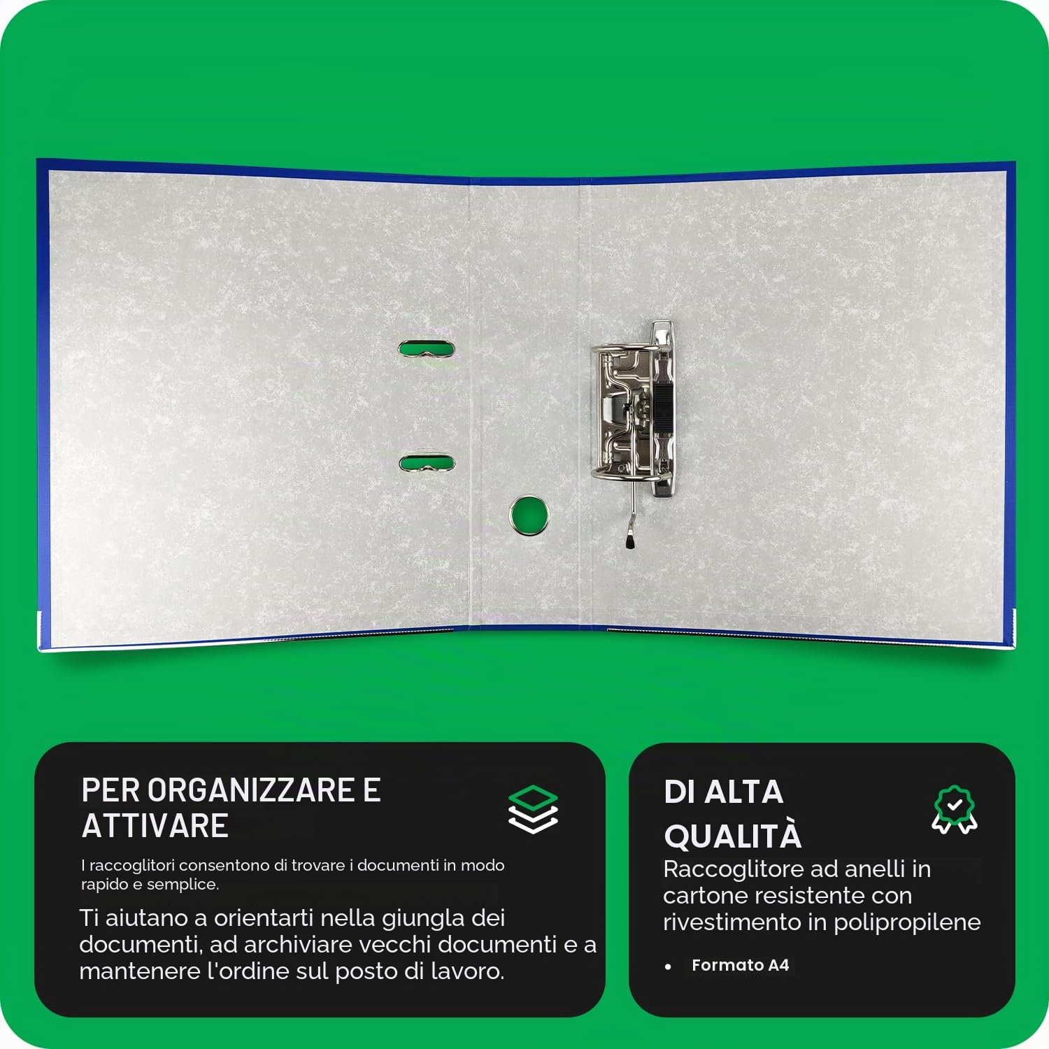 Netuno 20 raccoglitore cartone ecologico riciclato blu a 2 anelli A4 dorso 8 cm faldone portadocumenti per ufficio scuola archivio