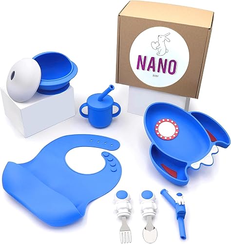 Juego de alimentación para bebés  Silicona de grado alimenticio  Tema astronauta  Apto para microondas y lavavajillas  Placa de succión y cuenco